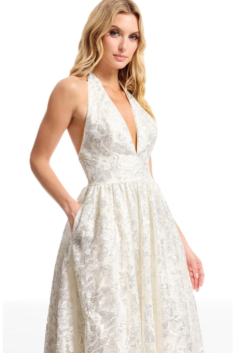 Christina Sequin Floral Cocktail Midi Dress, Alternate, color, OFF WHITE