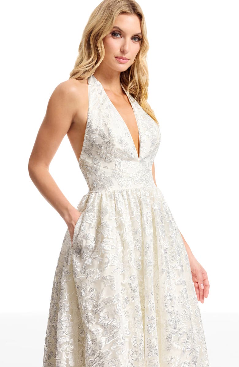Dress the Population Christina Sequin Floral Cocktail Midi Dress, Alternate, color, Off White