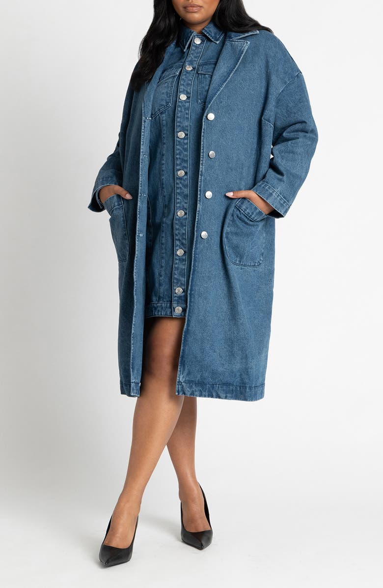 ELOQUII Denim Overcoat, Main, color, 