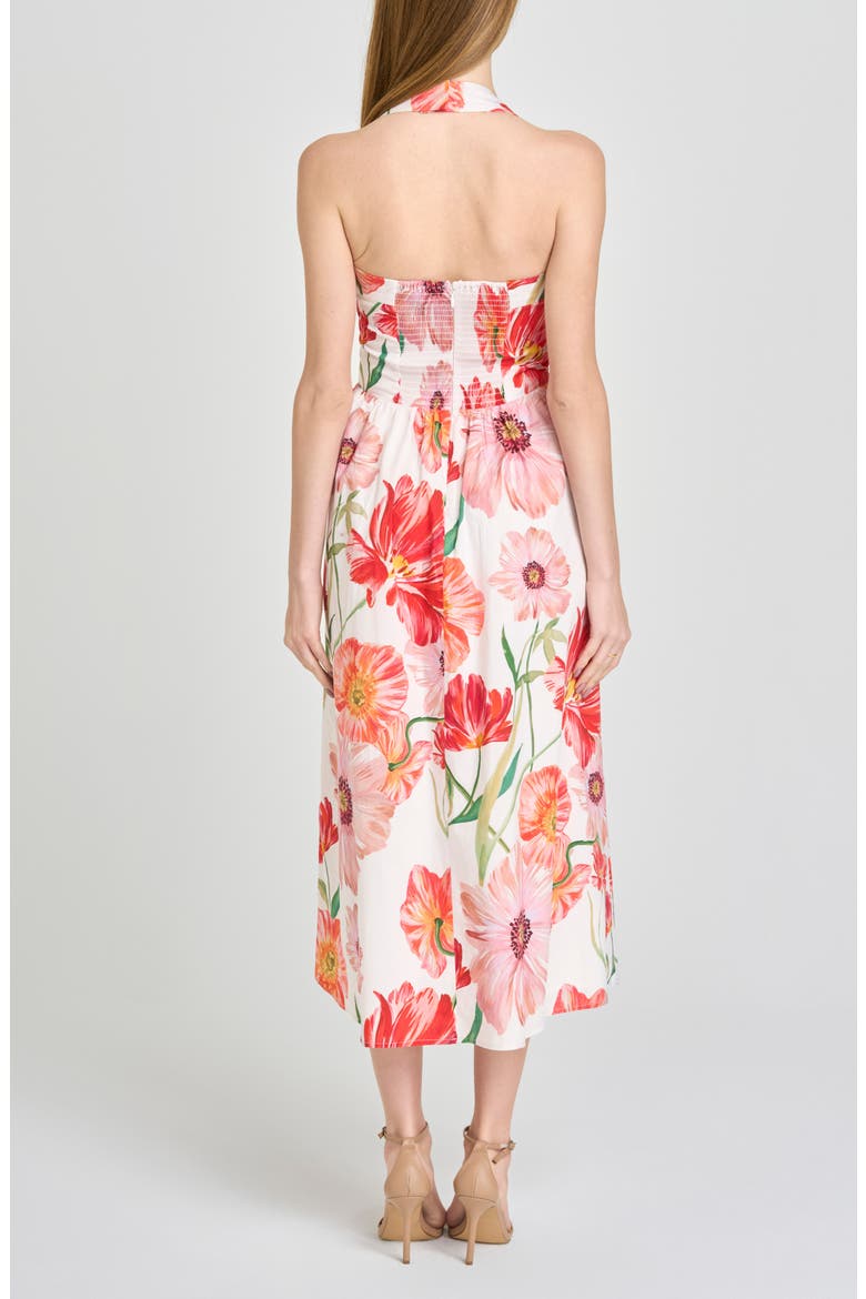 Camellia Floral Halter Neck Stretch Cotton Dress, Alternate, color, IVORY POPPIES