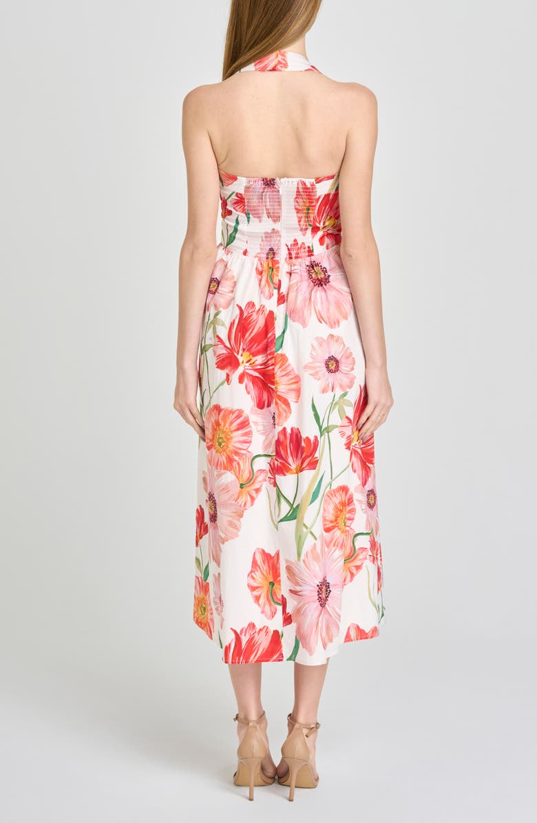 WAYF Camellia Floral Halter Neck Stretch Cotton Dress, Alternate, color, Ivory Poppies
