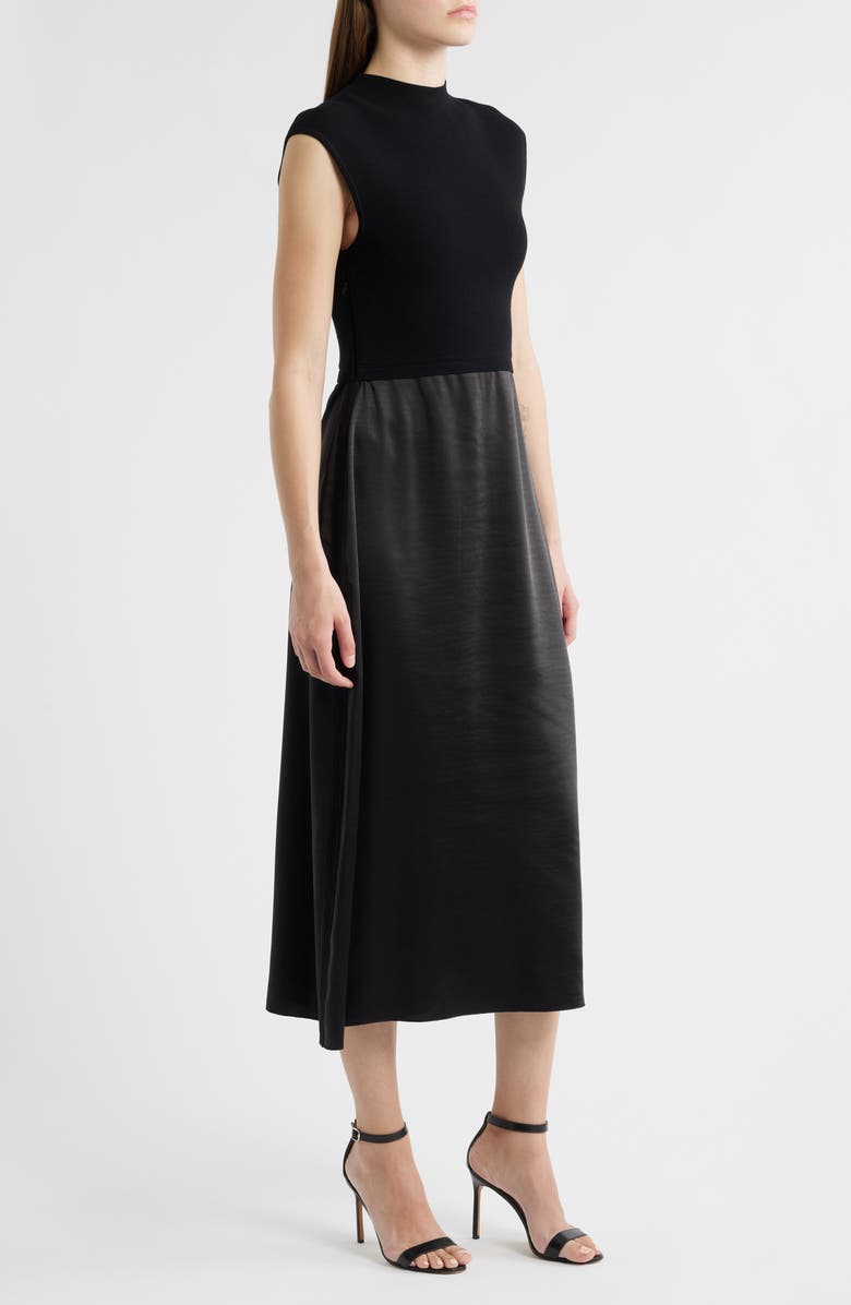 BOSS Ferdolini Mixed Media Midi Dress, Alternate, color, Black