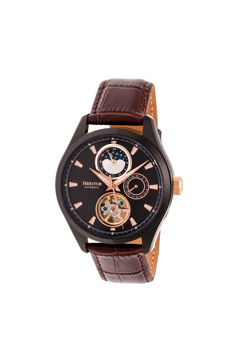 Sebastian Semi-Skeleton Automatic Watch, Main, color, Brown