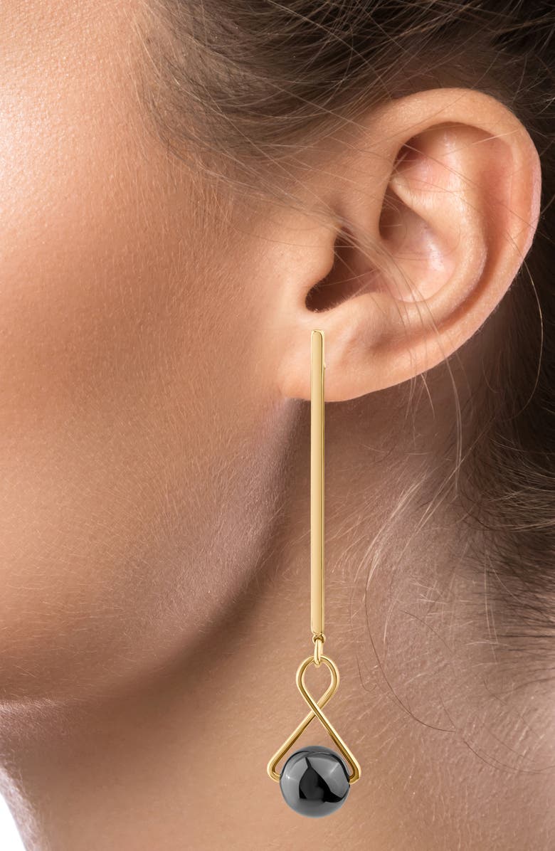 JARDIN Mismatched Bar Faux Pearl Linear Earrings, Alternate, color, Grey/ Gold