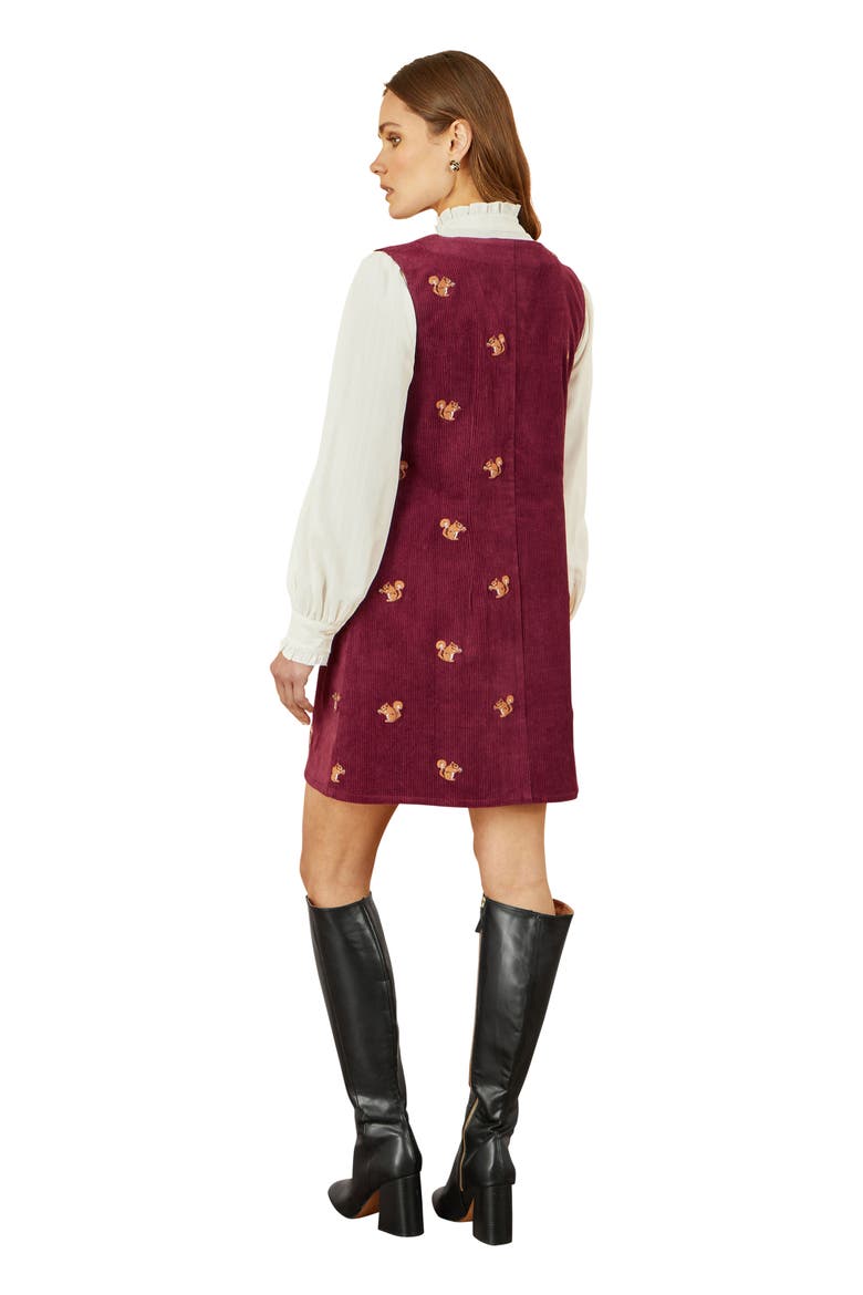 V-Neck Cord Pinafore Dress, Alternate, color, Burgundy