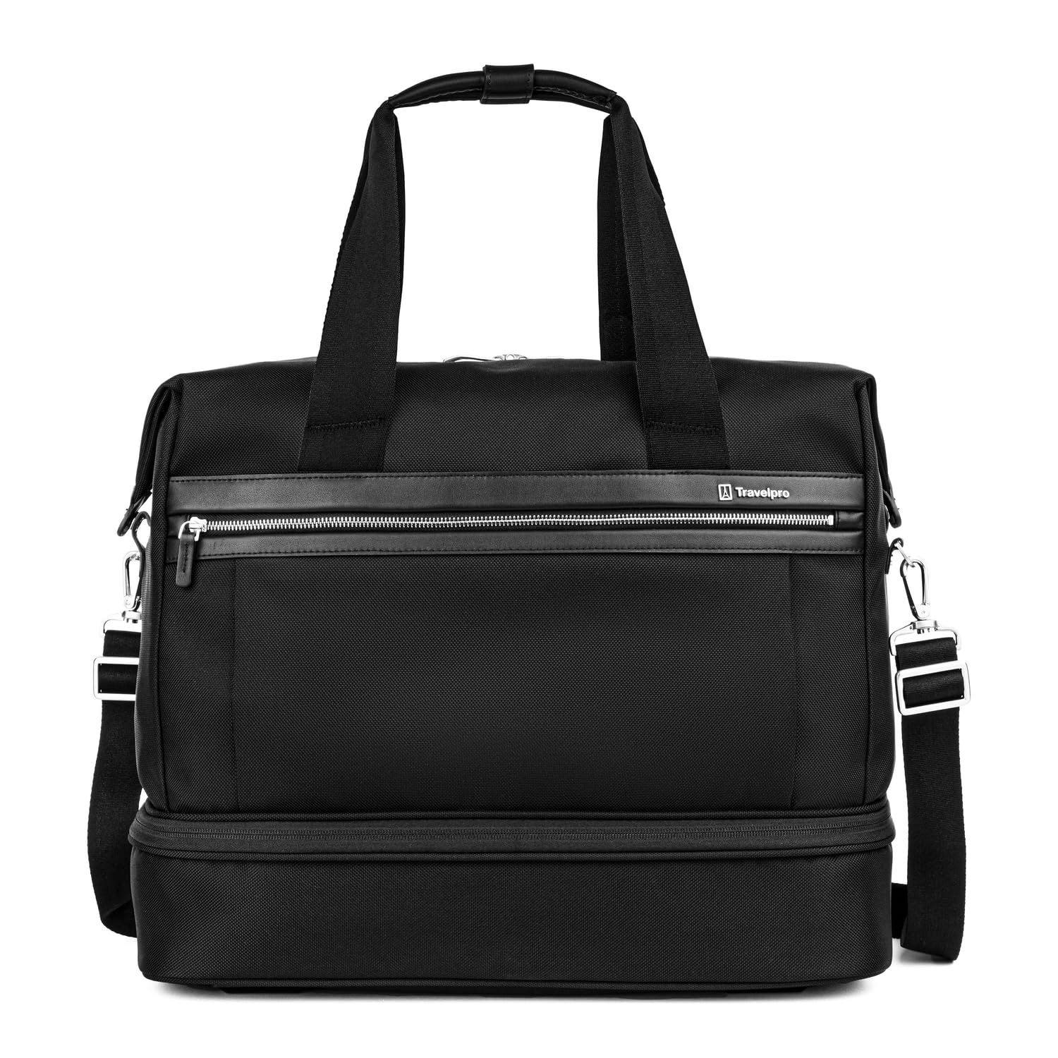 TRAVELPRO Platinum Elite Carry on Soft Travel Drop-Bottom Weekender Bag in Black 