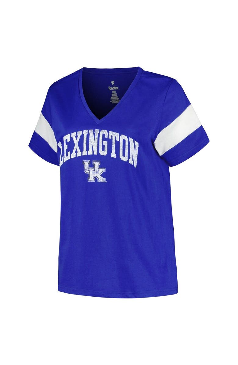 PROFILE Women's Profile Royal Kentucky Wildcats Plus Size Arched City Sleeve Stripe V-Neck T-Shirt, Alternate, color, 