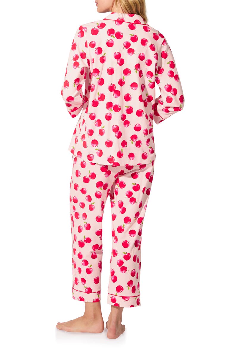 Print Long Sleeve Stretch Organic Cotton Jersey Crop Pajamas, Alternate, color, AN APPLE A DAY
