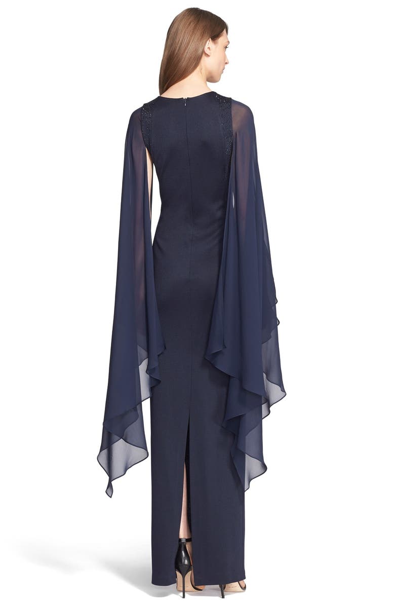 St. John Collection Embellished Angel Sleeve Matte Shine Milano Knit Gown, Alternate, color,