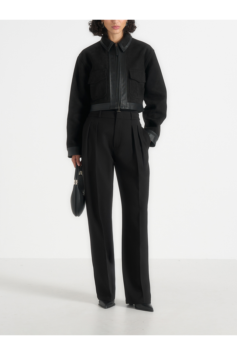 Denise Suede & Pebbled Leather Jacket, Alternate, color, Black