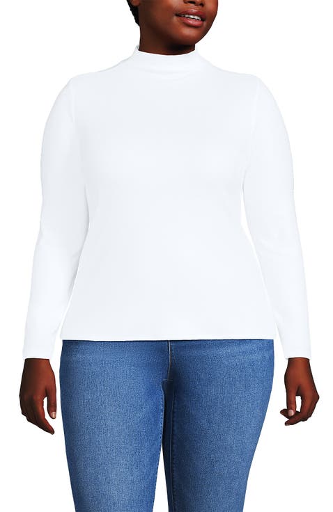 Plus Size Drapey Rib Skimming Long Sleeve Mock Neck