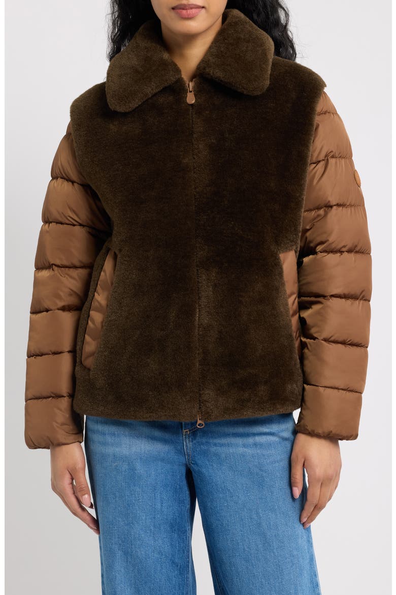 Hana Faux Fur Mixed Media Jacket, Main, color, SOIL BROWN