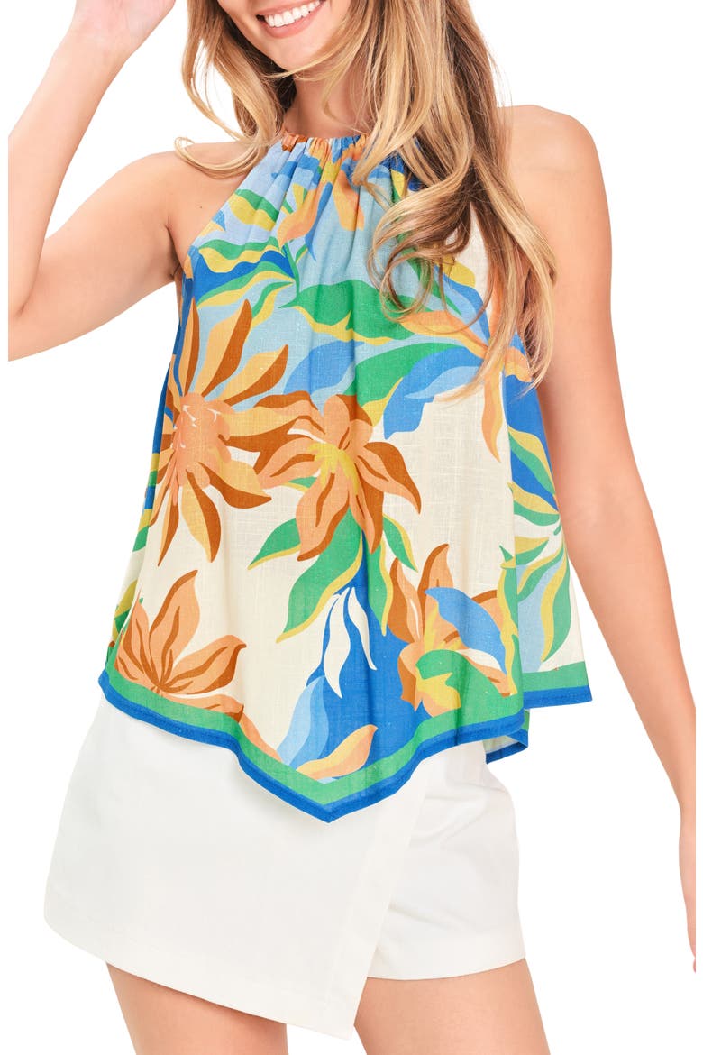 Floral Printed Halter Top, Main, color, BLUE MULTI