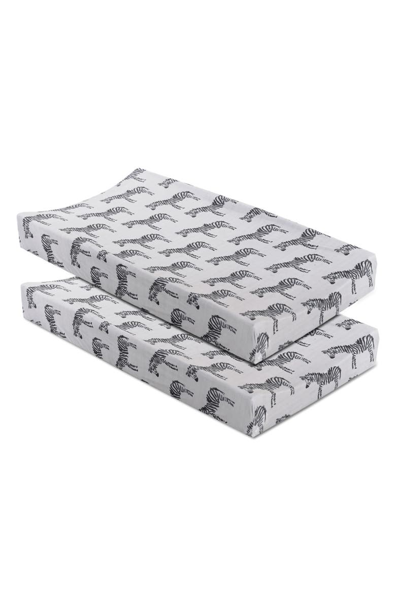 Oilo Zebra Print Pack of 2 Cotton Jersey Changing Pad Covers, Main, color, Gray