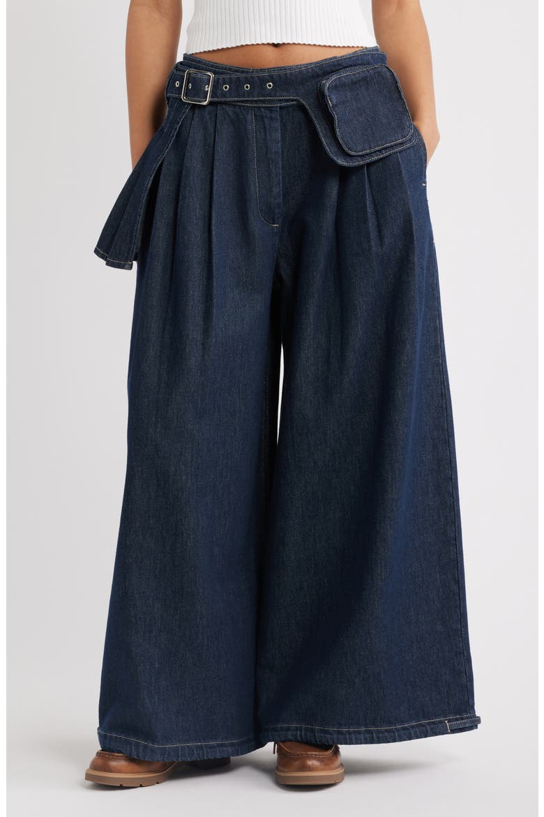 Mavi Pleated High Waist Wide Leg Balloon Jeans, Main, color, INDIGO