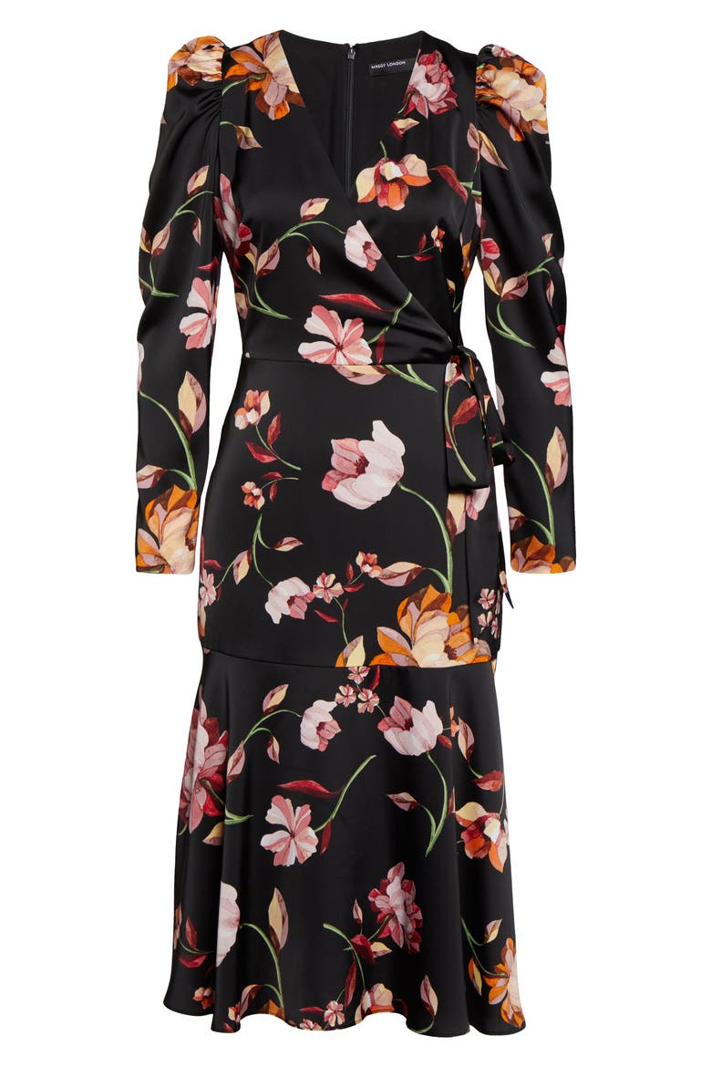 Long Sleeve Faux Wrap Dress, Alternate, color, BLK/CARLET