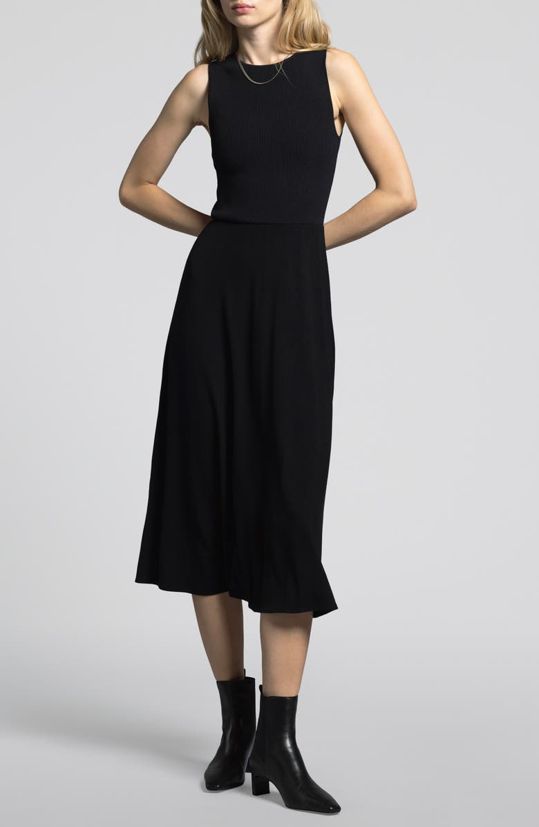 WEEKEND LOS ANGELES Ariana Sleeveless Mixed Media Midi Dress, Main, color,