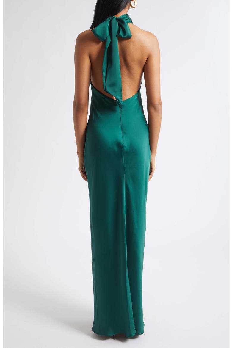 Tatiana Halter Neck Satin Gown, Alternate, color, DEEP EMERALD