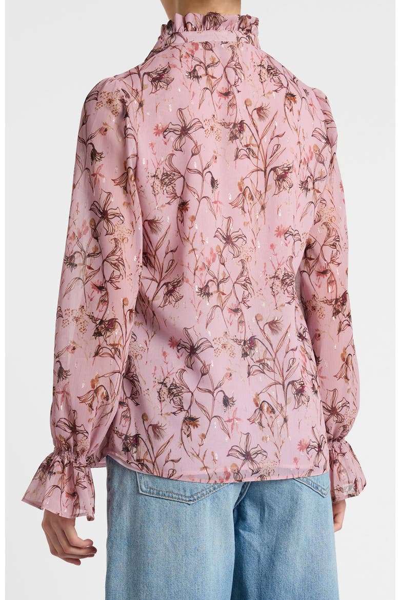 Chelsea Long Sleeve Ruffle Neck Blouse in Printed Georgette, Alternate, color, Sweet Pink