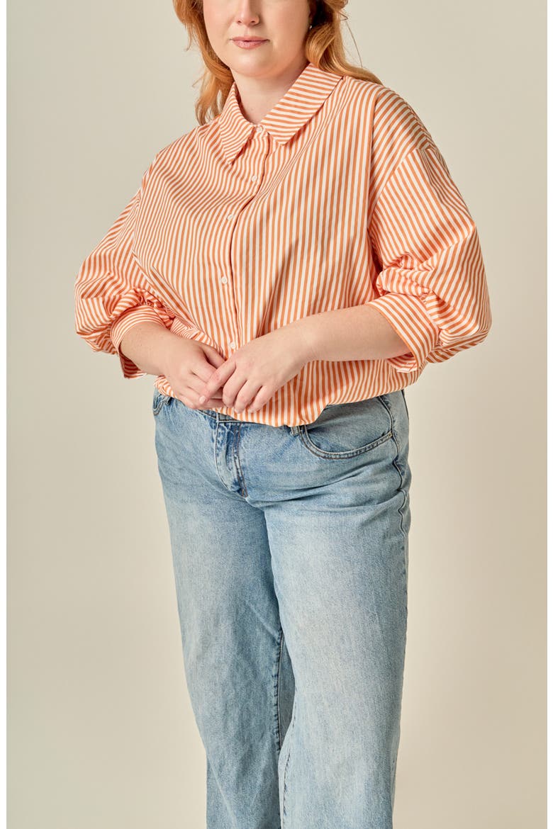 Striped Balloon Sleeve Shirt, Alternate, color, ORANGE