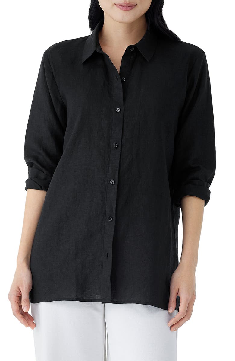 Eileen Fisher Classic Long Sleeve Organic Linen Button-Up Shirt, Main, color,