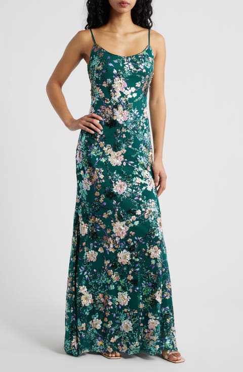 Floral Sequin Gown