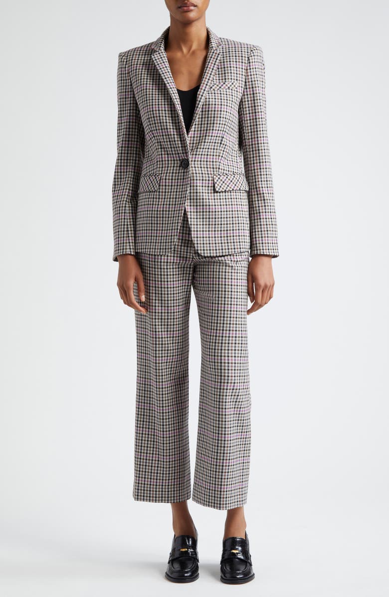 Veronica Beard Dova Gingham Plaid Wide Leg Pants, Alternate, color, Oat Multi