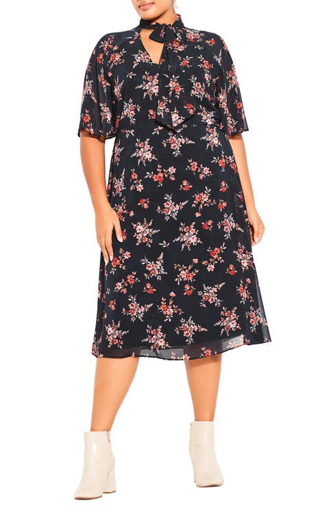 Kinley Floral Tie Neck Midi Dress (Plus)