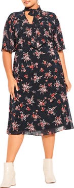 City Chic Kinley Floral Tie Neck Midi Dress
