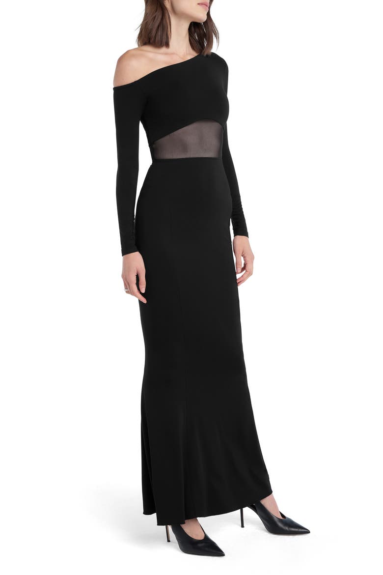 The Hold Me Asymmetric Long Sleeve Dress, Alternate, color, BLACK