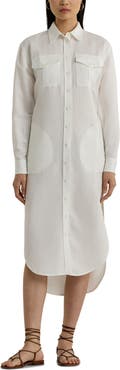 Ralph Lauren Textured Linen Blend Long Sleeve Shirtdress