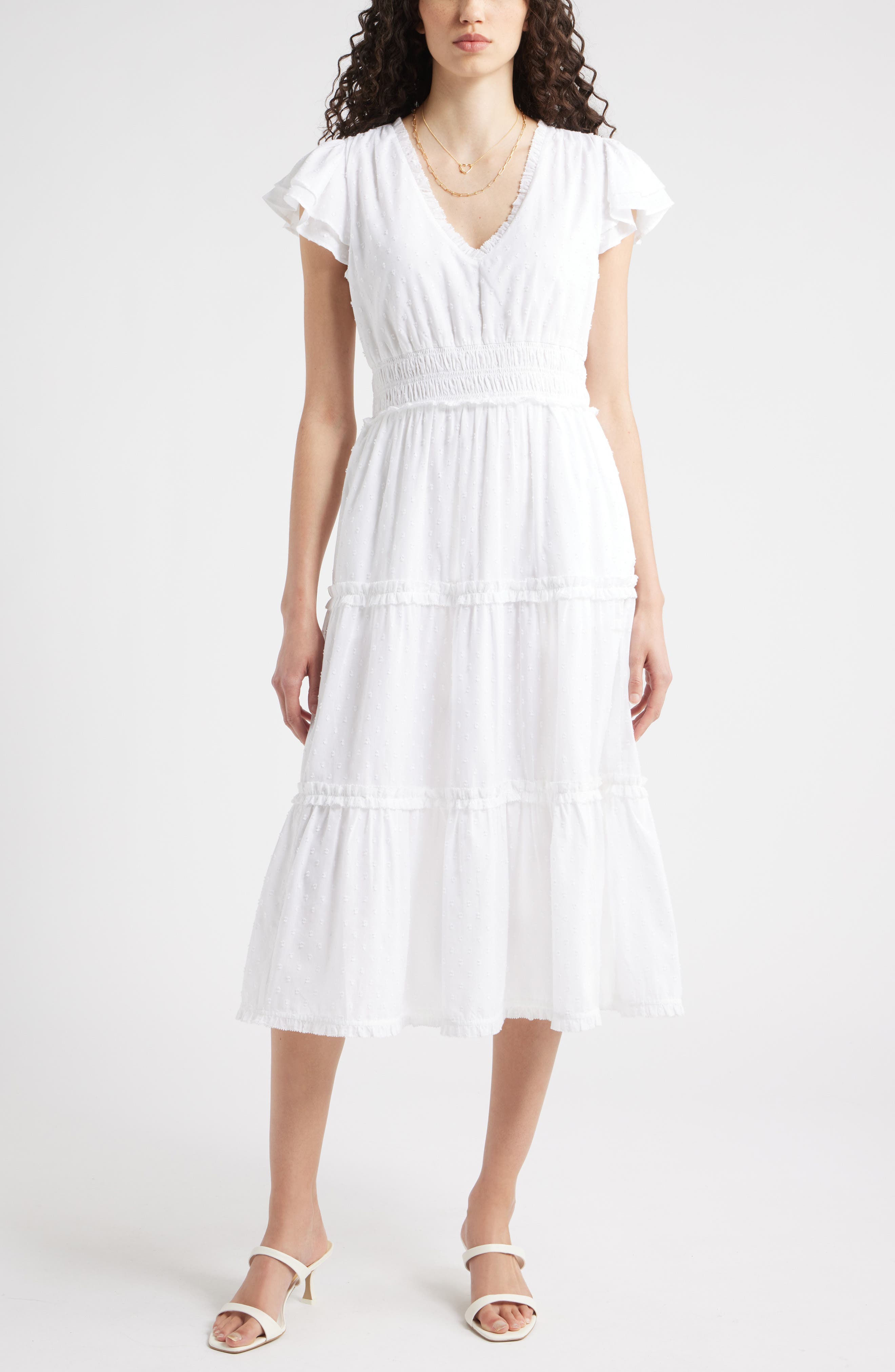 Chelsea28 Flutter Sleeve Tiered Cotton Midi Sundress
