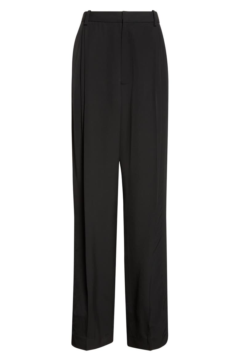 Clementina Pleated Twill Pants, Alternate, color, BLACK