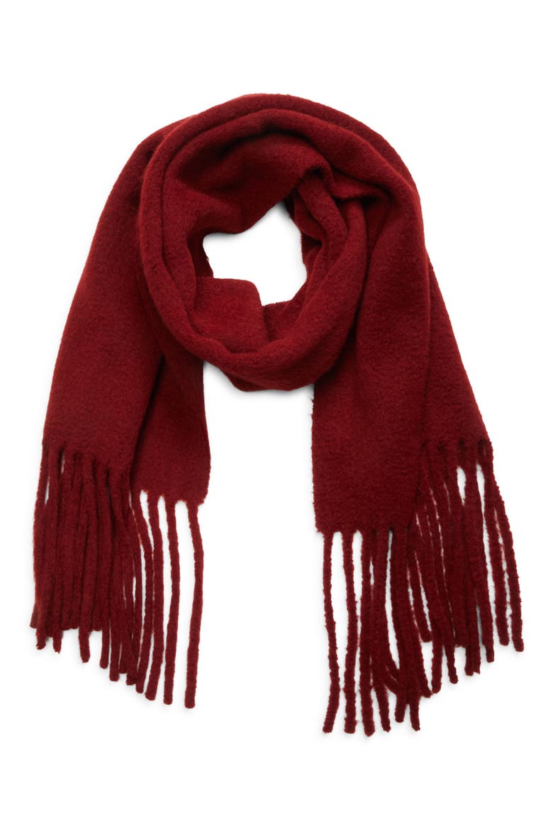 Santo Large Baby Alpaca Blend Fringe Scarf, Alternate, color, BURGUNDY