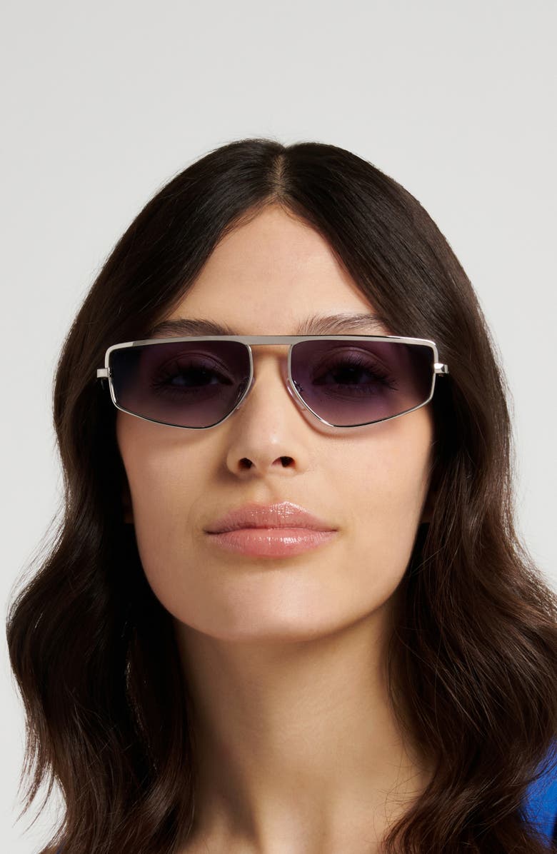 Moschino 59m Square Flat Top Sunglasses, Alternate, color, Palladium/ Dk Blue Sf