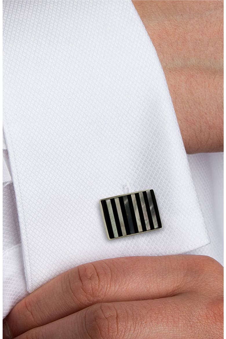 Sodalite & Mother-of-Pearl Cuff Links, Alternate, color, SILVER