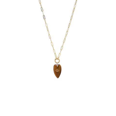Evil Eye Elongated Heart Natural Stone & Clicker Toggle Necklace