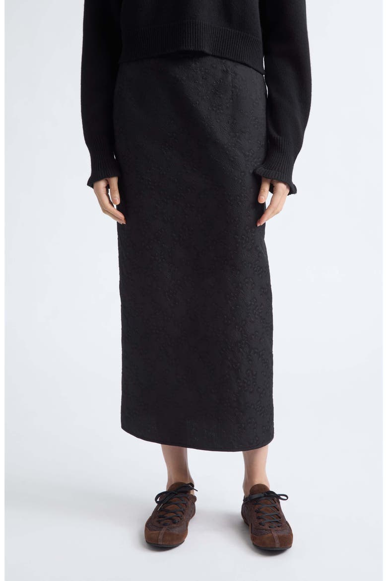 Uka Cotton Blend Matelassé Skirt, Main, color, BLACK