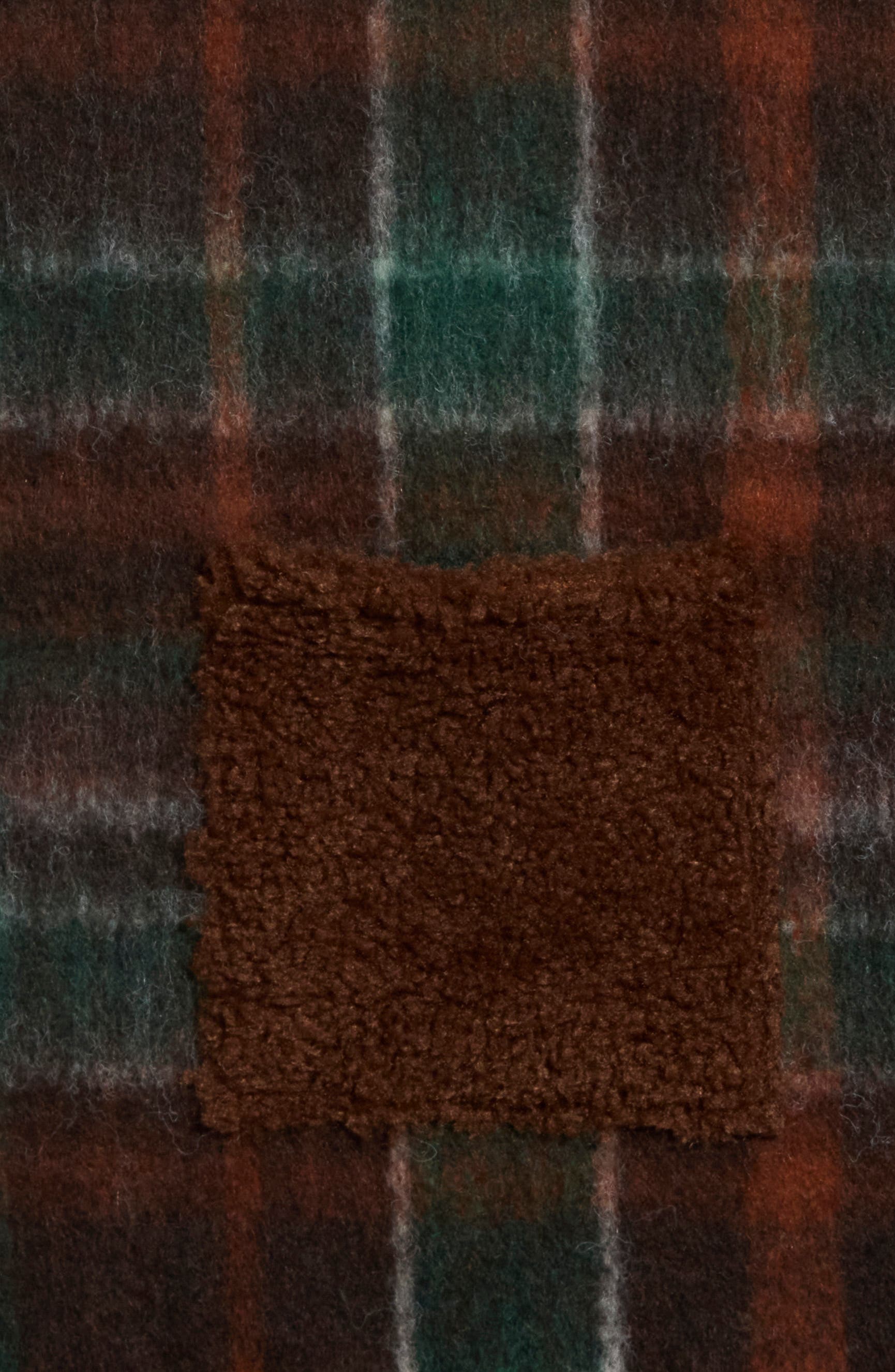 Plaid Scarf with Faux Fur Pockets