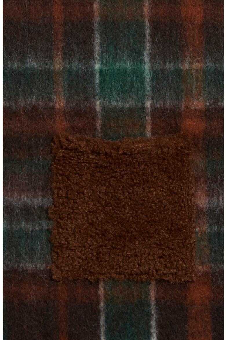 Plaid Scarf with Faux Fur Pockets, Main, color, DK BROWN