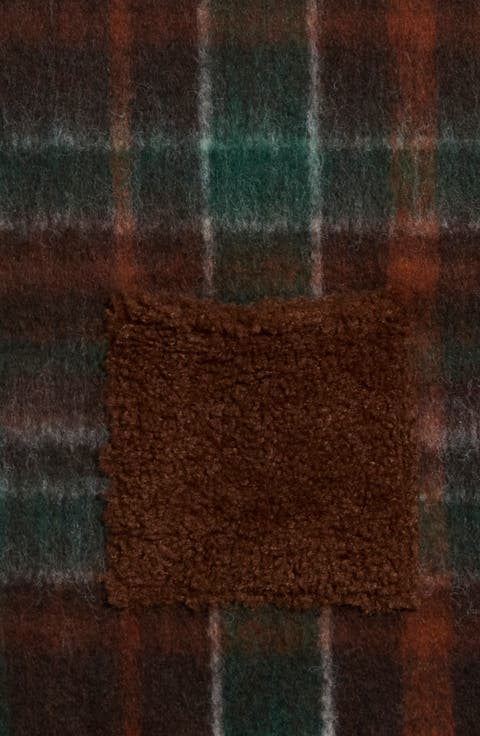 Plaid Scarf with Faux Fur Pockets