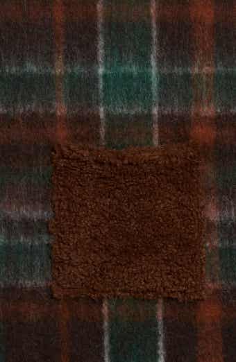 Plaid Scarf with Faux Fur Pockets