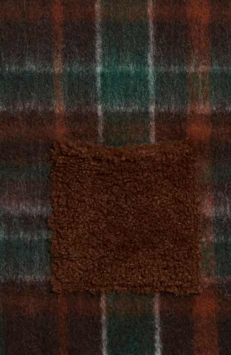 Plaid Scarf with Faux Fur Pockets