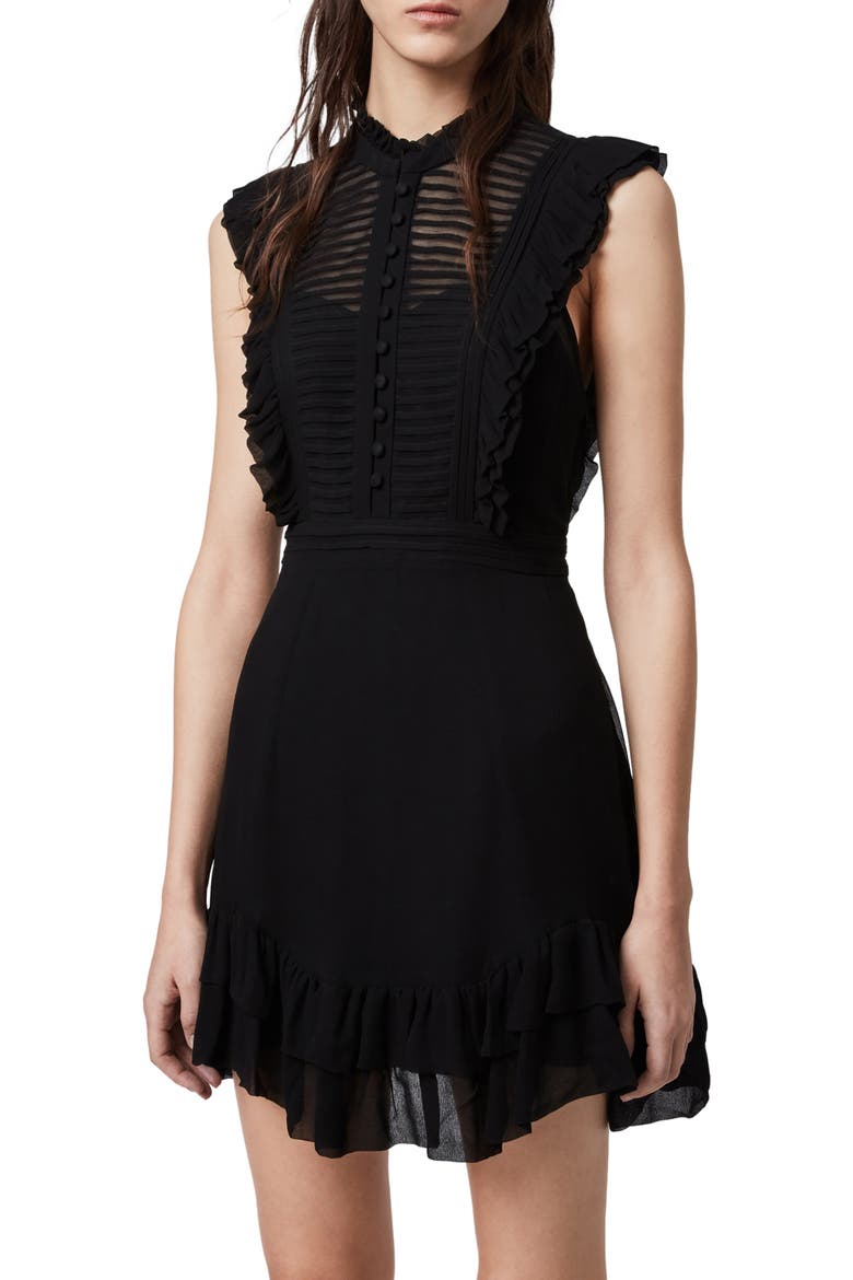 Lola Pintuck Chiffon Minidress, Alternate, color, BLACK