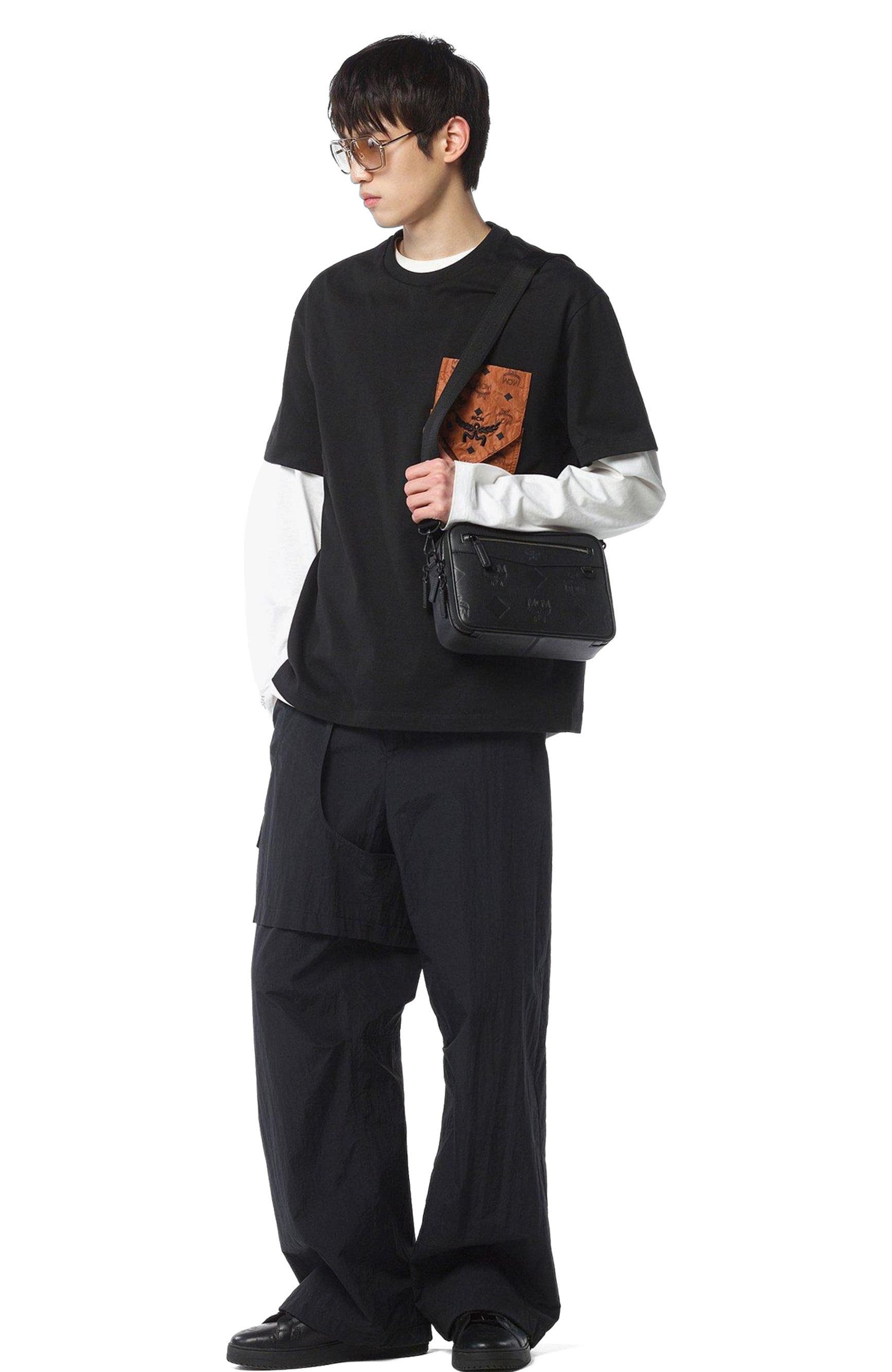 MCM Diamond Camera Bag in Maxi Monogram Leather, Alternate, color, Black