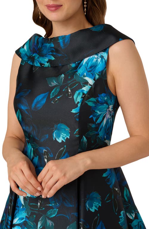 Adrianna Papell Roll Neck Taffeta Fit & Flare Dress In Blue