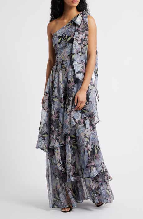 Lulus Amara Floral One-Shoulder Gown