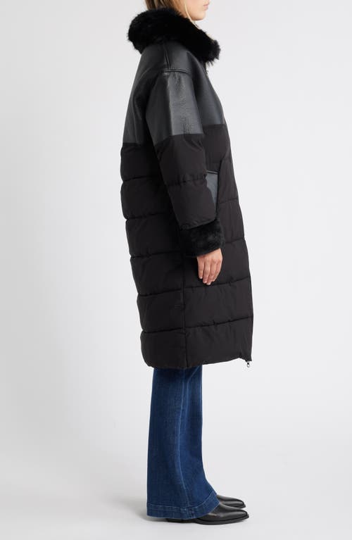 SAM EDELMAN SAM EDELMAN MIXED MEDIA FAUX SHEARLING PUFFER COAT WITH REMOVABLE HOOD