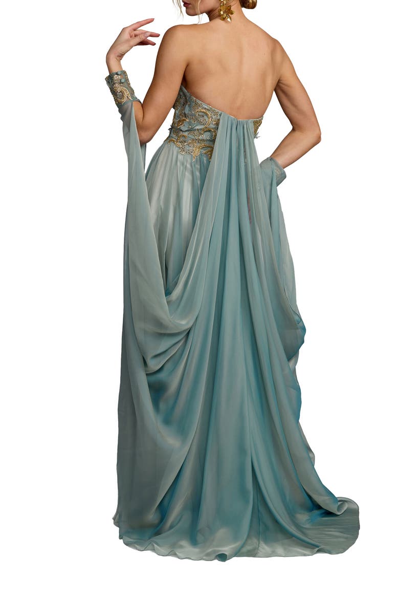 Strapless Floral Embroidered Chiffon Gown, Alternate, color, Seafoam