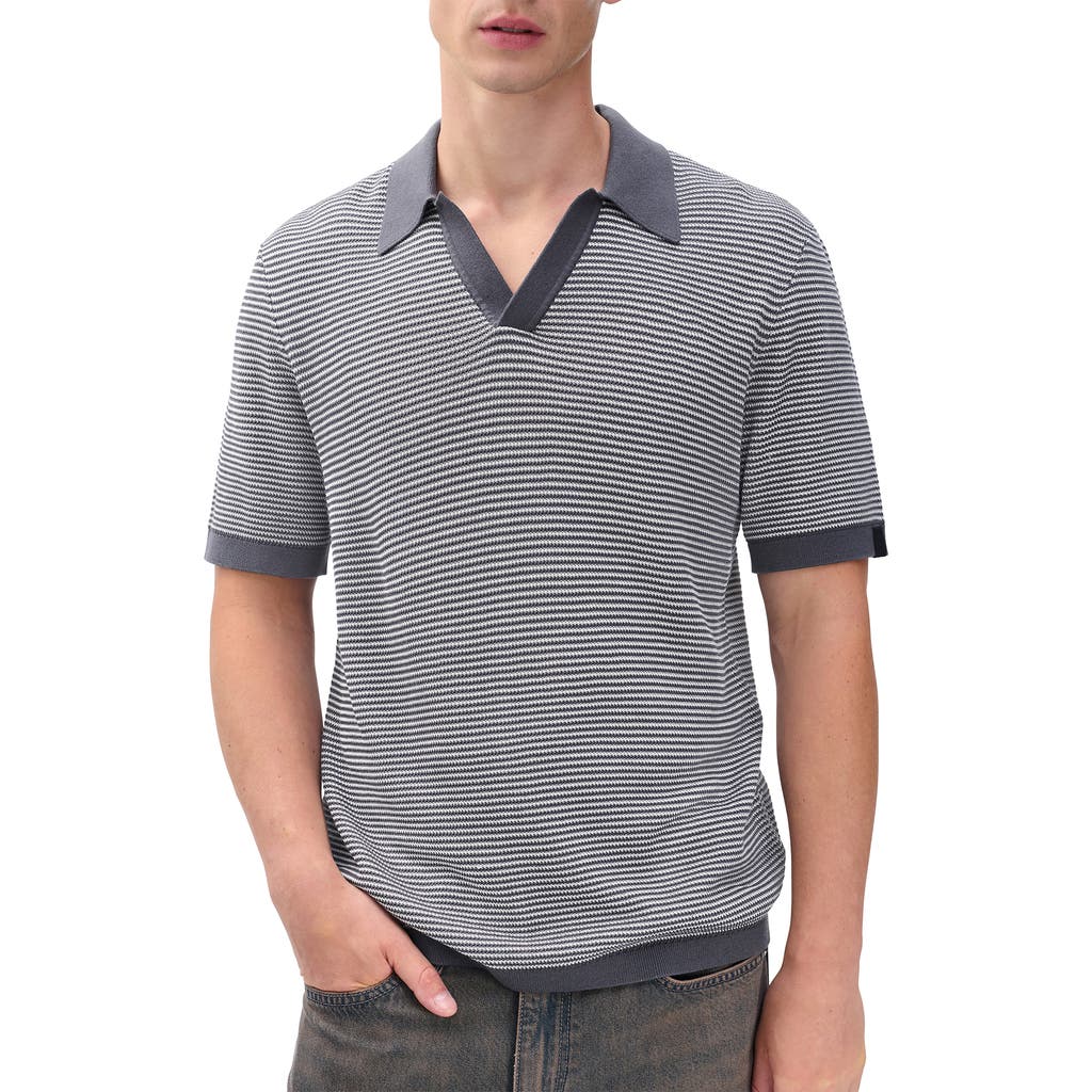 Rag & Bone Harvey Chevron Johnny Collar Polo In Blue